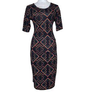 LuLaRoe Women's Geometric Multicolor 3/4 Sleeve Midi Dress Casual Brunch Size M